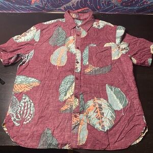Mossimo Supply Co. Maroon Short-Sleeve Leaf Print Button-Up Shirt